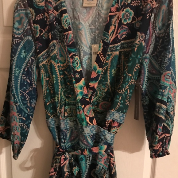 NWT Farm Rio for Anthropologie Blue Print Wrap Maxi Dress  sz XL - Picture 3 of 8